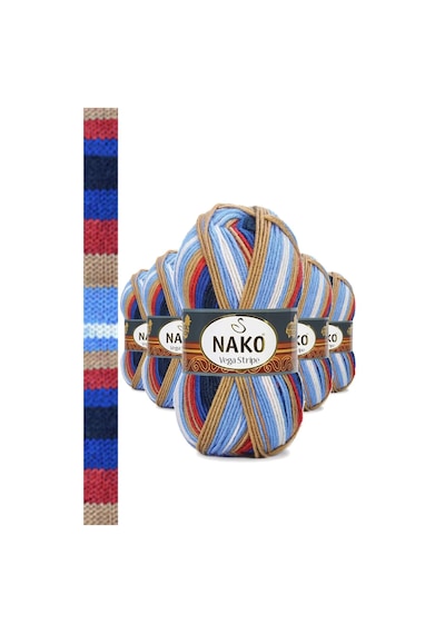 Tedar 5 Adet Vega Stripe Premium Akrilik El Örgü İpi Yünü No: 82411 Najmaddin (No:1) 8.5Cm X 10.5 Cm