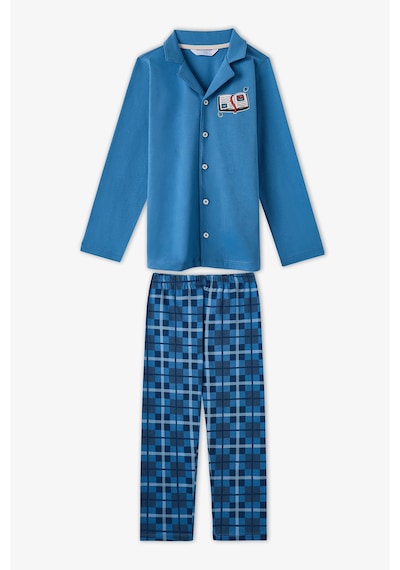 Penti Erkek Çocuk Mavi Book Lovers Ekoseli Pamuklu Uzun Kollu Gömlek Pantolon Pijama Takımı Bl97