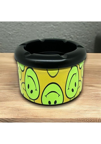 Smiley Desen Metal Mini Sigara Küllüğü Sarı 8cm