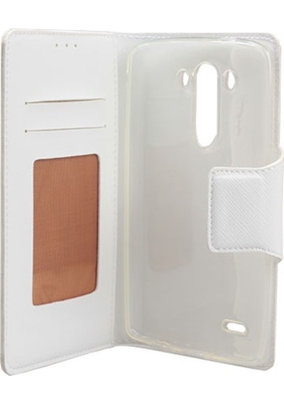 Jopus G3 İle Uyumlu D855 Yan Model Kapaklı Kartlıklı Kılıf Beyaz