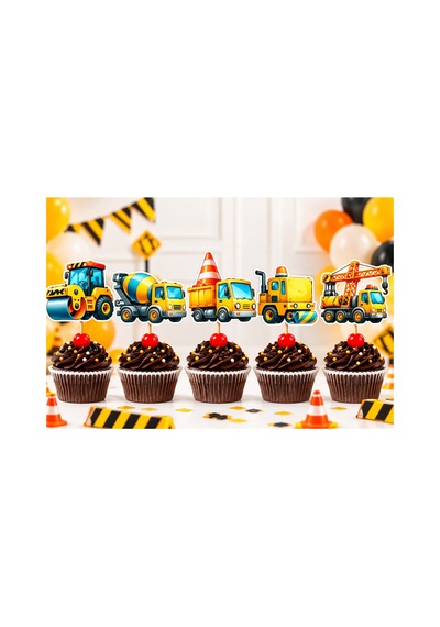 İnşaat Kamyon ve İş Makinesi Cupcake Kürdanı 20 Adet Pasta Süsü