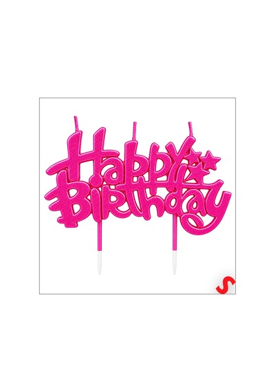 Happy Birthday Doğum Günü Pasta Mumu, 11 Cm - Fuşya