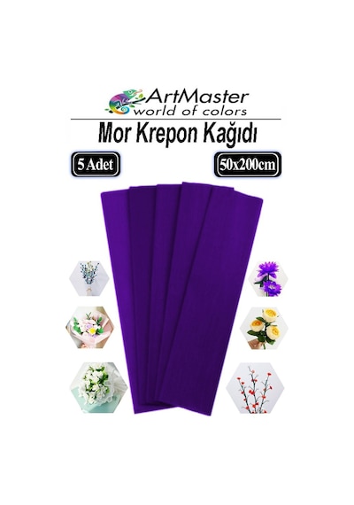 Krapon Kağıdı Mor Renk 5 Adet 50x200 Cm Grapon Kağıdı 5'li Okul Proje Sınıf Anaokulu Kreş Süsleme