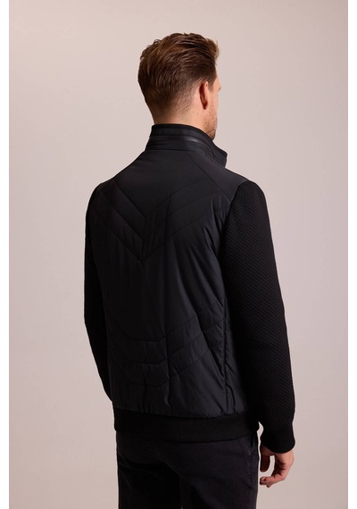 Ysf Erkek Siyah Slim Fit Kolu Trikolu Mont