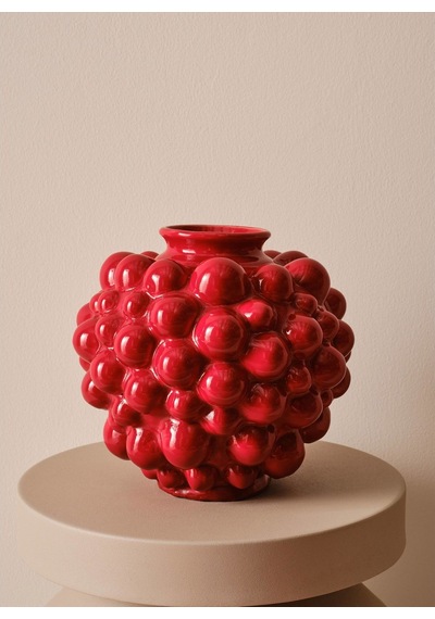Vase Blush Seramik Vazo, El Yapımı, Sırlı Meyve Tasarımı, 24,5 Cm Kırmızı