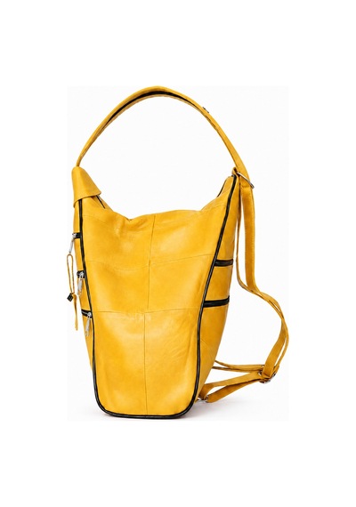Levano Leather %100 Hakiki İtalyan Kuzu Derisi Kadın Sırt Çantası Sarı