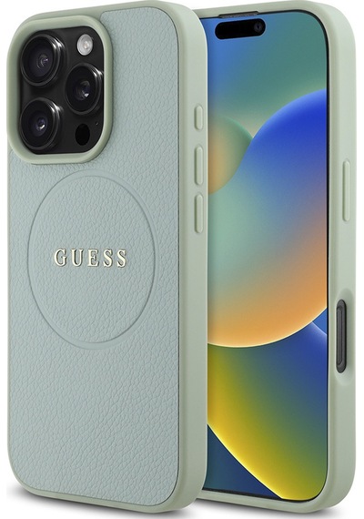 Apple Uyumlu iPhone 16 Pro Max Kılıf Guess Lisanslı Magsafe Şarj Özellikli Yazı Logolu Grained Yeşil