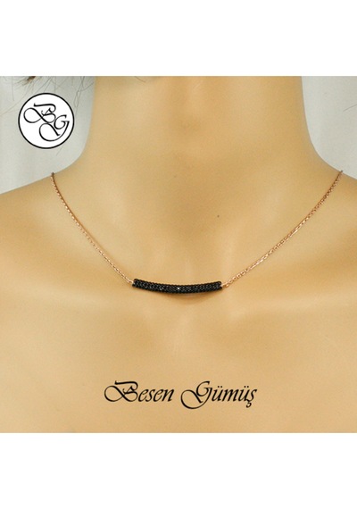 Oniks Taşlı Yay Kolye Rose - Gold -  Gümüş