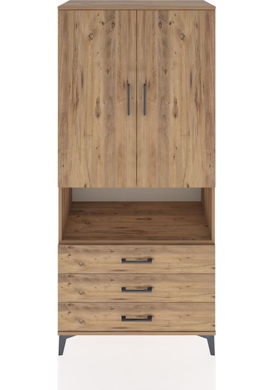 Hyperion Dolap 4 Raflı 3 Çekmeceli 2 Kapaklı 88x44x195 Çam-çam Çam
