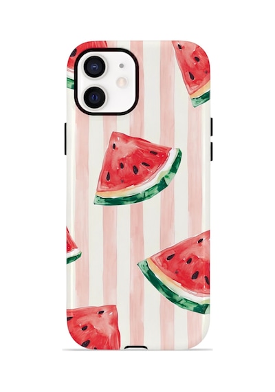 Apple iPhone Uyumlu 11 Vorian Çift Katmanlı Magsafe Kılıf Watermelon Blush Stripe