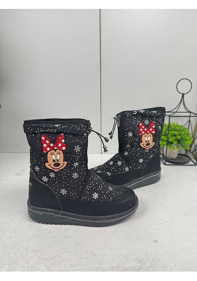 Nstil Lepetit Çocuk Kar Botu Kar Desenli Fermuarlı Kürklü Zincirli Kaymaz Taban 35-45-minnie-hello Mınnıe Mouse
