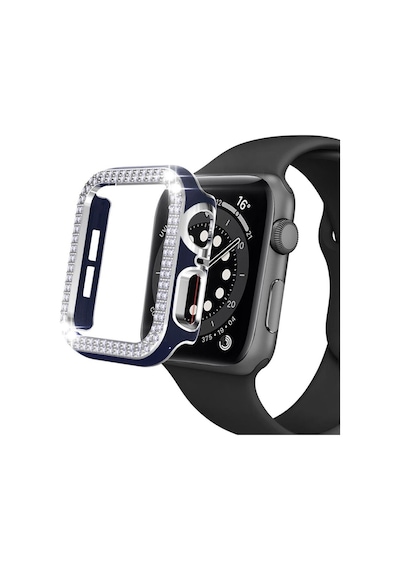 Apple Uyumlu  Watch 5 6 44 MM Çift Sıra Parlak Taşlı Rubber Kasa Ka