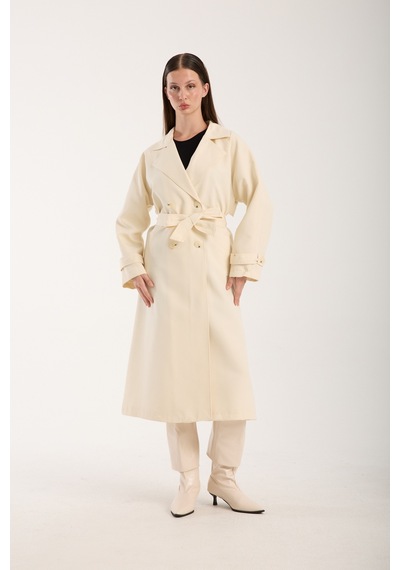 Kadın Oversize Astarlı Trençkot Vizon
