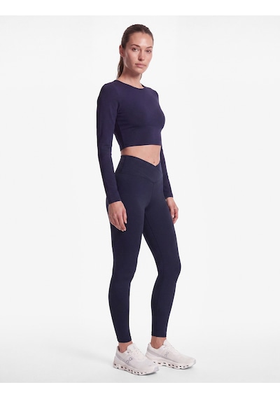 Koton Slim Fit Uzun Kollu Bisiklet Yaka Crop Spor Tişört Lacivert 7wak10091nk