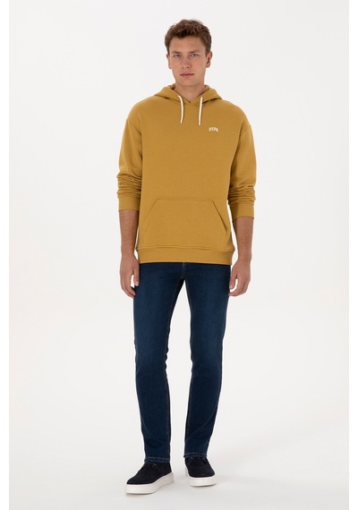 U.S. Polo Assn. Erkek Oversize Fit Kapüşonlu Şardonlu Hardal Basic Sweatshirt 50313782-VR151