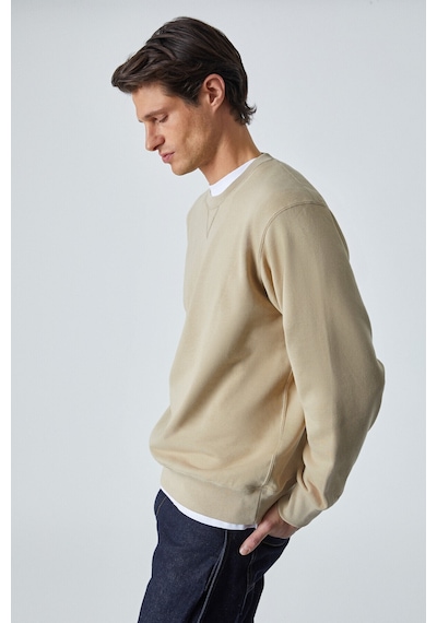 Grımelange Bonell Erkek %100 Pamuk Relaxed Bisiklet Yaka Uzun Kollu Vizon Sweatshirt Vizon