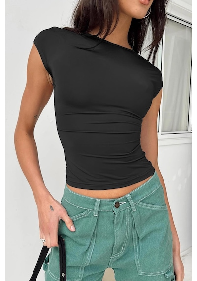 Madmext Siyah Sırt Dekolteli Crop Kadın Bluz Mg1851-siyah Siyah