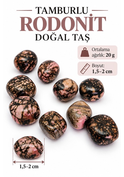Tamburlu Rodonit Doğal Taş Pembe Ve Siyah Damarlı 1 Adet