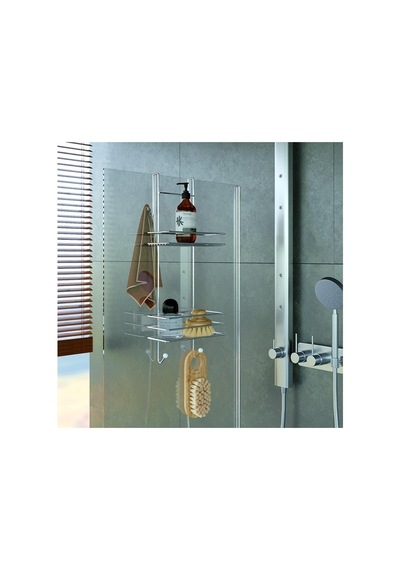 Eym Tekno Tel Lm-065 Asmalı 2 Katlı Düz Banyo Duşakabin Rafı Krom Çok Renkli