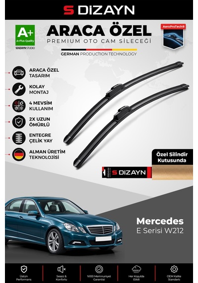 S-dizayn Mercedes E Serisi W212 Ön Cam Silecek Seti 2009-2013 Premium Araca Özel 60-60 Cm A+ Kalite