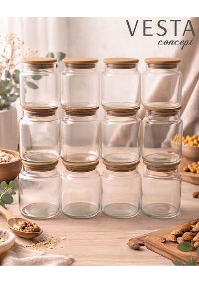 12 Adet Hava Geçirmez Doğal Bambu Kapaklı Cam Kavanoz Seti - 620 Ml Diğer