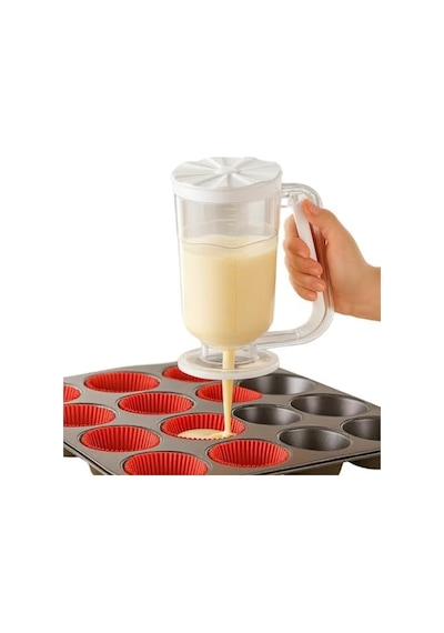 Beyaz Hamur Porsiyonlayıcı Kek, Krep, Muffin Ve Pancake Hamuru Dağıtıcı, Ölçekli Karıştırma Kabı 900 Ml