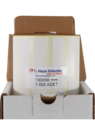 Al Hızlı Al Kuşe Etiket 100mm X 30mm Ruloda 1500 Adet 40mm Çapında Baskısız Barkod Yazıcı Etiketi 1