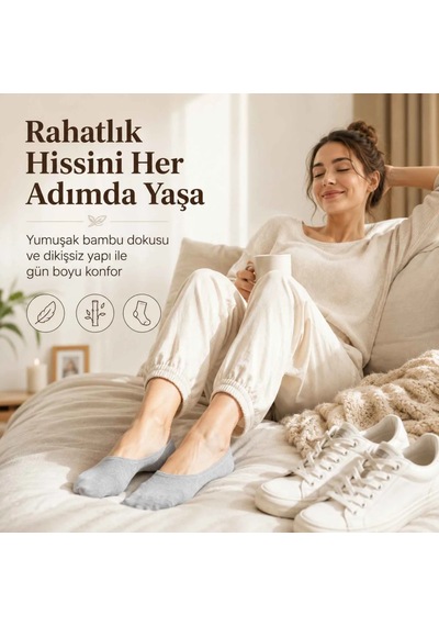 Genel Kadın Bambu 6 Lı Dikişsiz Babet Çorap Siyah Beyaz Gri Görünmez Sneaker Çorap Nefe Gri 6'lı / 36-40