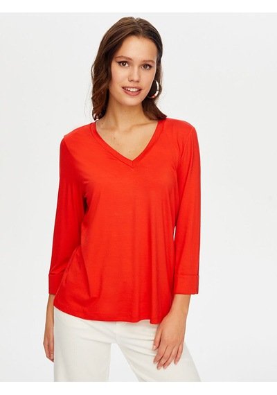 V Yaka Truvakar Kol T-shirt W26tsh006 Bw26tsh00641 Kırmızı