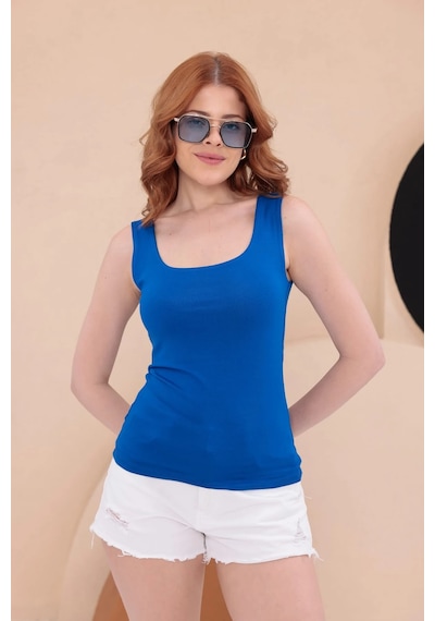 Bbbutikbasic Kare Yaka Esnek Atlet Bluz Hkn34 Mavi