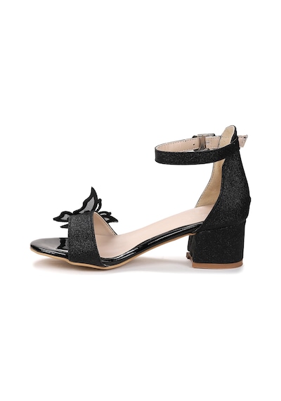 Kiko Kids Zete Kum Simli Kız Çocuk 4 Cm Topuklu Sandalet Abiye Ayakkabı Siyah Siyah
