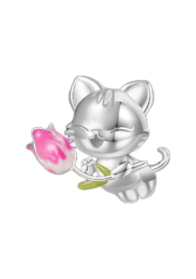 Fubena Gül Ve Kedi Charm Gümüş
