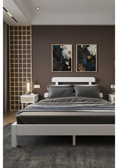 Renazzo Lotus X Masif Ahşap Karyola Beyaz 180x200 Beyaz - 180 X 200