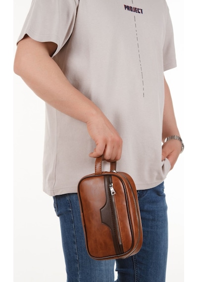 Newish Polo Crazy Desenli Suni Deri Portföy-clutch Traşlık Ve El Çantası Günlük, Seyahat Taba