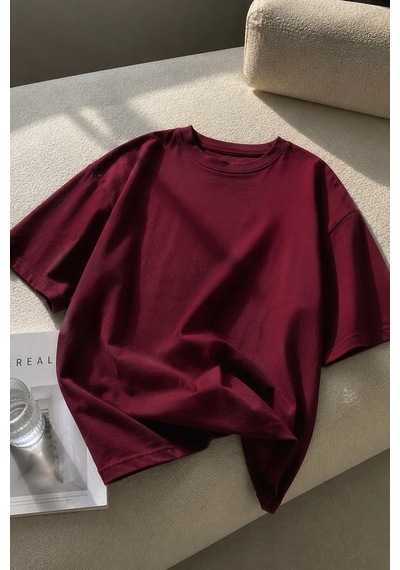Bbbutikbasic Erkek Oversize Basic Bisiklet Yaka Pamuklu Tişört My3535 Bordo