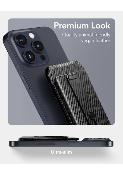 5 Kart İçin Manyetik Cüzdan Standı Parmak Halkalı, Magsafe & Halolock Uyumlu, Karbonfiber Karbon