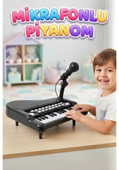Mikrofonlu 25 Tuşlu Çoklu Müzik Sesleri Çocuk Piyano Ve Elektronik Org Eğitici Öğretici Oyuncak