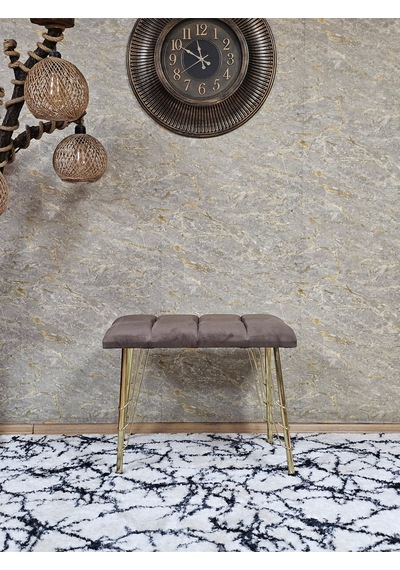 Zafir Metal Gold Tel Ayaklı 60 Cm Puf Bench - Puf - Bench - Oturak - Mutfak Oturağı - Antre Oturağı Kahverengi