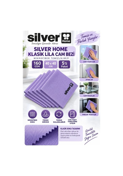 Silver Home Klasik Lila Cam Bezi 160 Gsm 40x40 Cm 5'li
