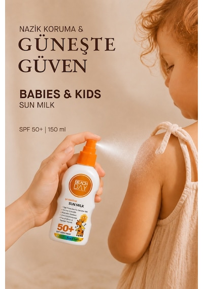 Beach Day Bebek ve Çocuklar için Yüksek Koruyucu Güneş Sütü Spf 50+ 150 ML