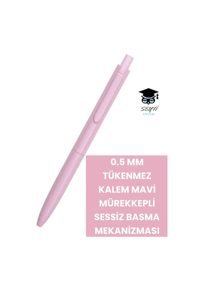 0.5 Mm Tükenmez Kalem Mavi Mürekkepli Sessiz Basma Mekanizması Amerikan Markası Writech Üretim Pembe