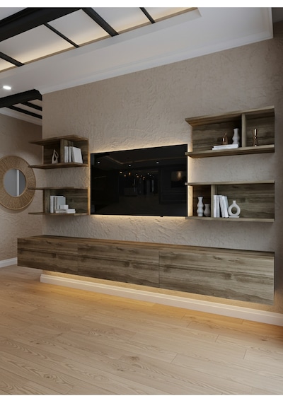 Resital Ledli Duvara Monte Tv Sehpası - Ceviz - W6010-2 Ceviz