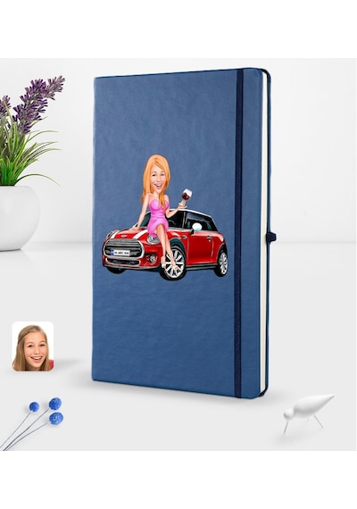 Kişiye Özel Plakalı Kadın Mini Cooper Karikatürlü Lacivert Termo