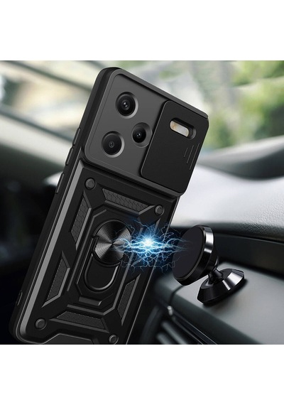Vendas Xiaomi Redmi Note 13 Pro Plus 5g Kılıf Magnetik Standlı Kamera Korumalı Zore Sürgülü Vega Kapak Siyah
