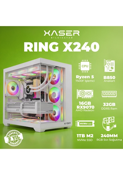 Xaser Ring X240 R-5 7500f 32 GB   1 TB M.2 Nvme  SSD 16 GB RX9070 Free Dos Masaüstü Oyuncu Bilgisayarı