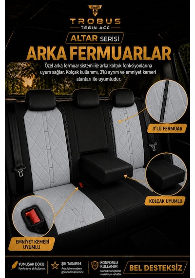 Fiat Egea Cross 2020+ Uyumlu Altar Serisi Tay Tüyü Gri Siyah Premium Koltuk Kılıfı