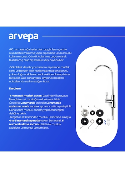 Arvepa Su Arıtma Cihazı Premium Banko Musluk - Parlak Krom
