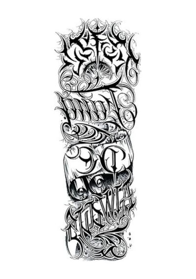 Gotik Yazılı Tam Kol Kaplama Geçici Dövme - 48 Cm Suya Dayanıklı Tattoo Siyah