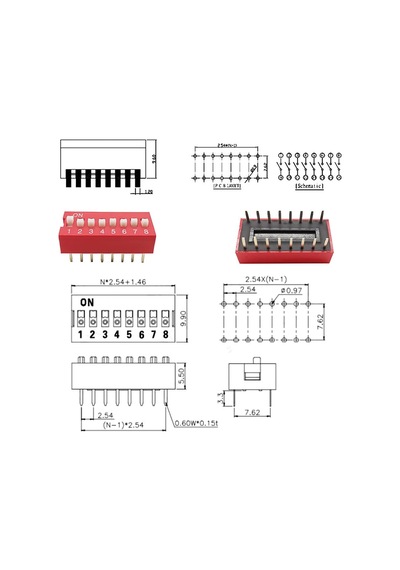 8li Dip Switch 8 Pin Kırmızı Anahtar Açık Kapalı Seçim Adres Ayar On Off Bağlantı Anahtarı Test Ölçme Protot 1