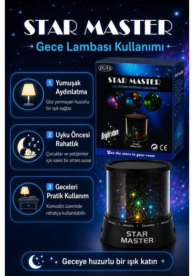 Renk Değiştiren Led Yıldız Projektör Gece Lambası Oda Tavanı İçin Dekoratif Işık Çok Renkli